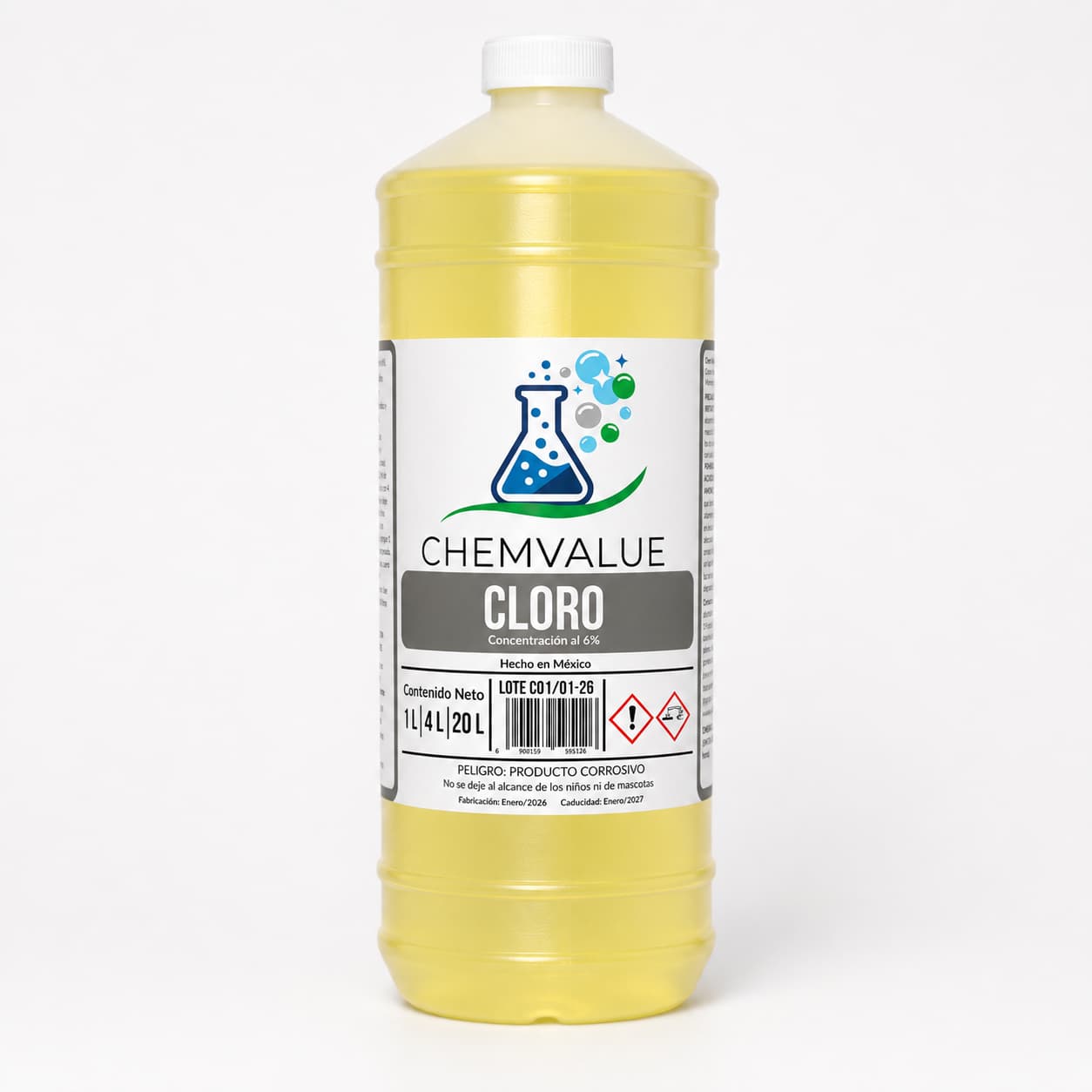 CLORO AL 6% CHEMVALUE 1 LITRO